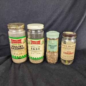 4 vintage spice time spice Island spice jars *as is* used prop